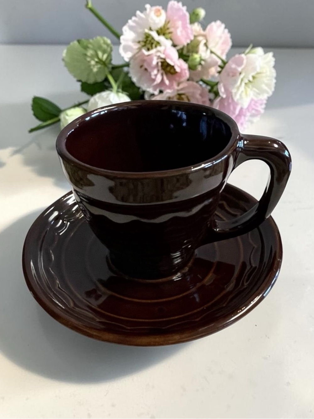 Vintage Mar-Crest Rockingham Glaze Cup & Saucer Stoneware USA